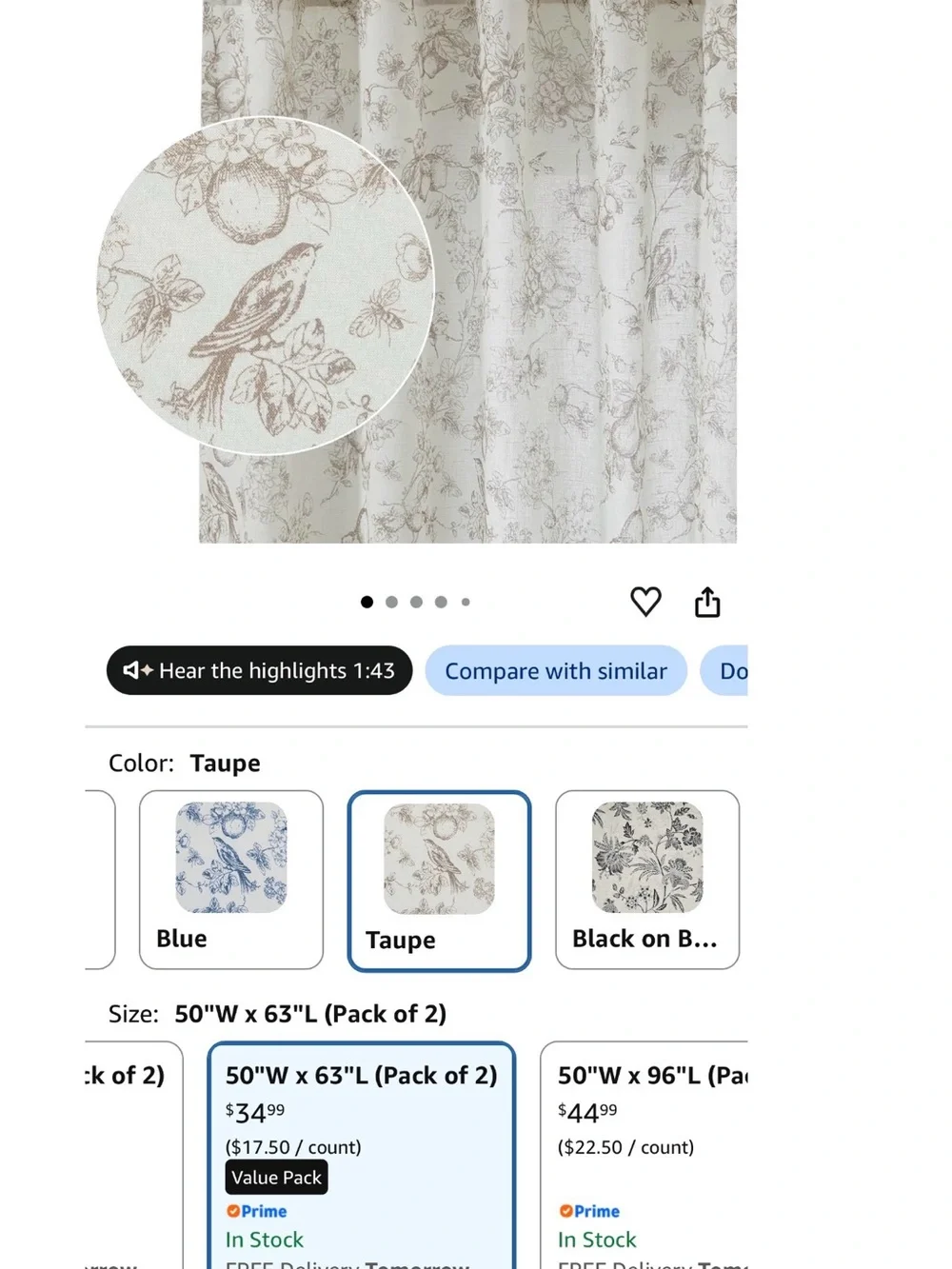 Elegant Floral & Bird Print Curtains - 52x63 (2)